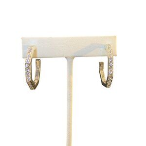 Avon Silver Tone And Rhinestone Geometric Dimensions Hoop Earrings (1574)